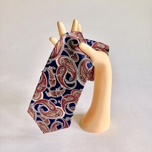 Men’s Christian Dior Monsieur Navy Red Orange Grey Silk Classic Tie